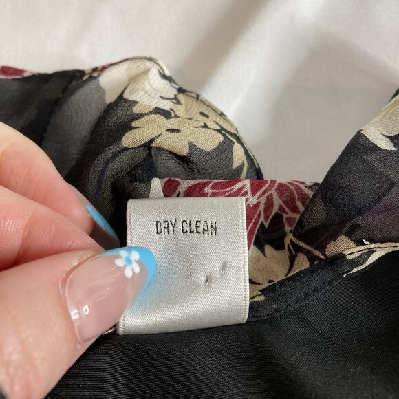 Laura Ashley Women's Dark Floral 100% Silk Blouse Size 8 Whimsigoth Moto Boho - Picture 4 of 12